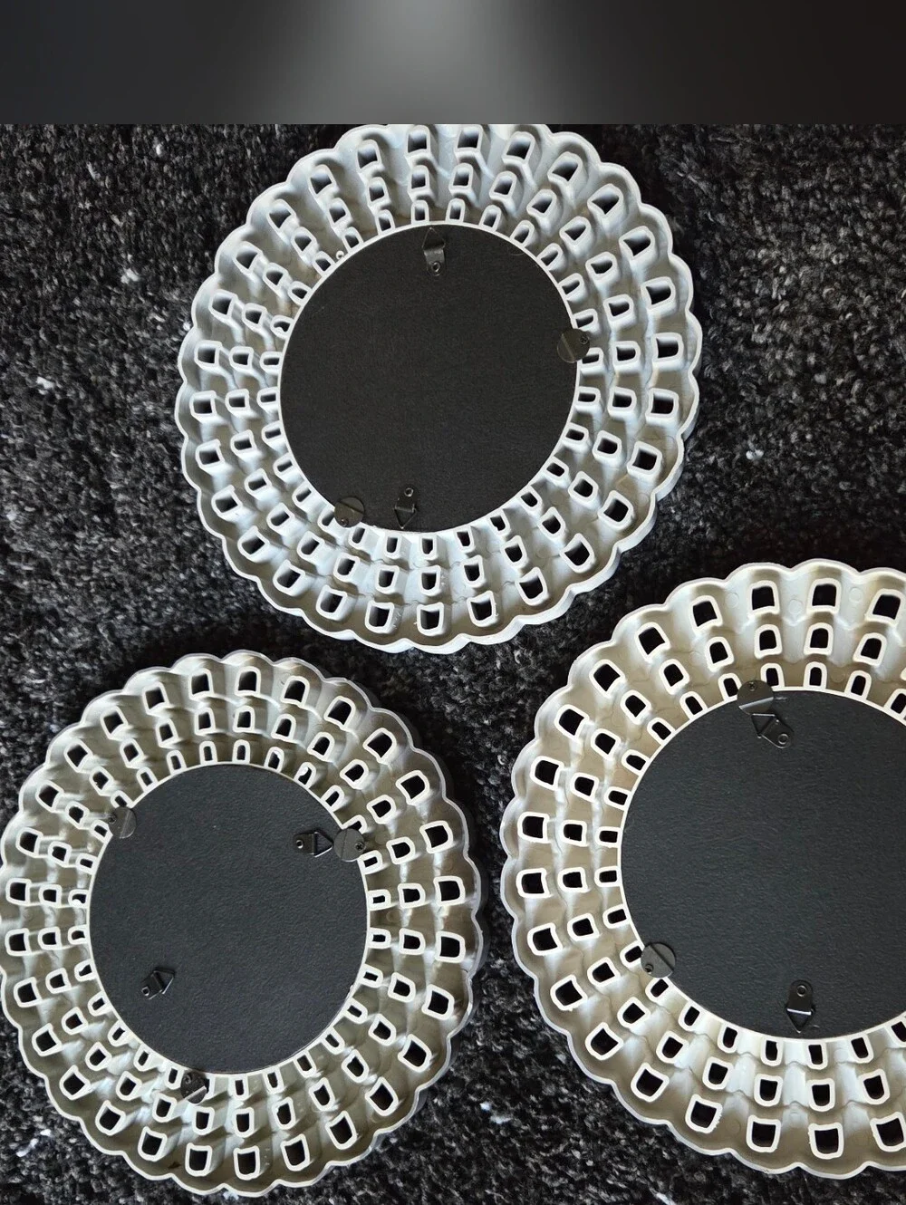 Set of 3 Round Flower Decorative Wall Mirrors - Gray Tones